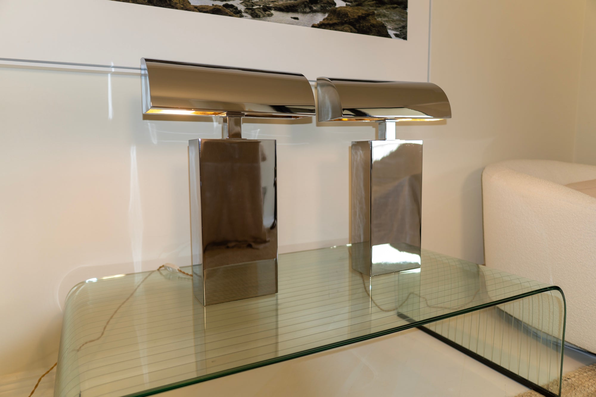 Pair of Karl Springer "Sculpture Desk Lamp" in Polished Chrome 1980s (Signed)