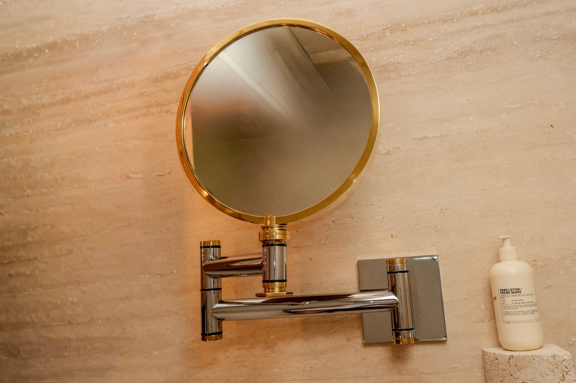 Karl Springer Wall-Mount Retractable Mirror in Polished Chrome & Brass – 1980s