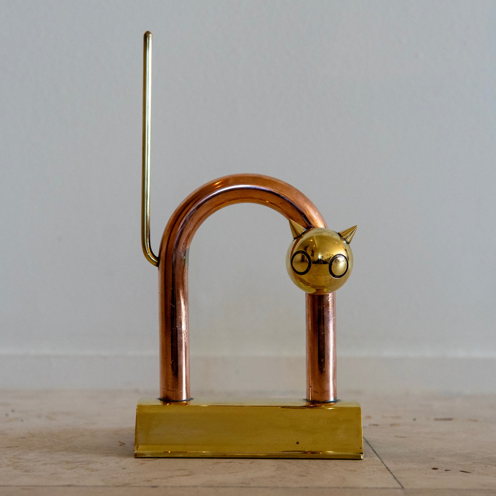 1930's Walter Von Nessen Copper and Brass "Cat" Doorstop