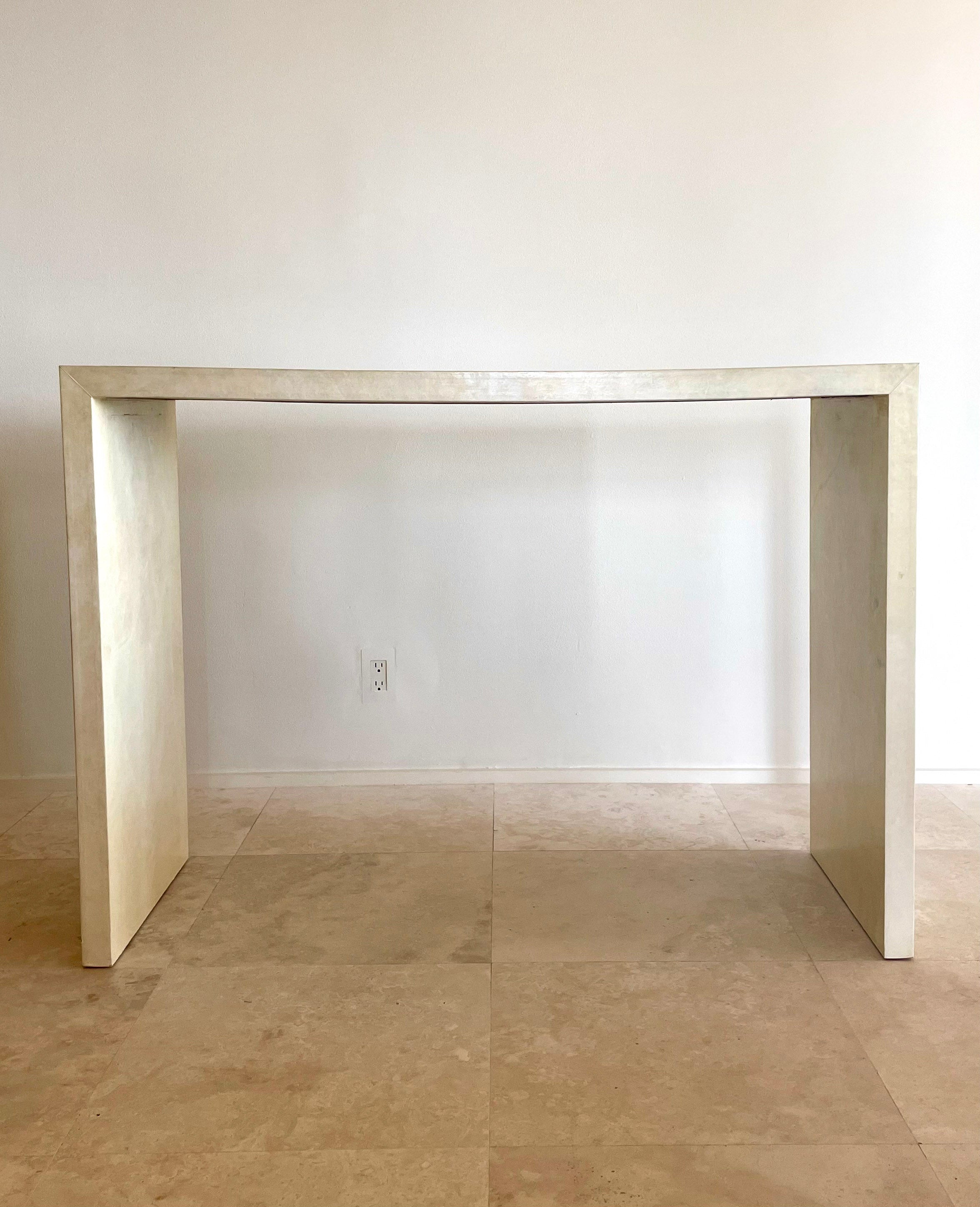 1980s Pair of Parchment Covered Console Tables (In the Manner of Jean ...