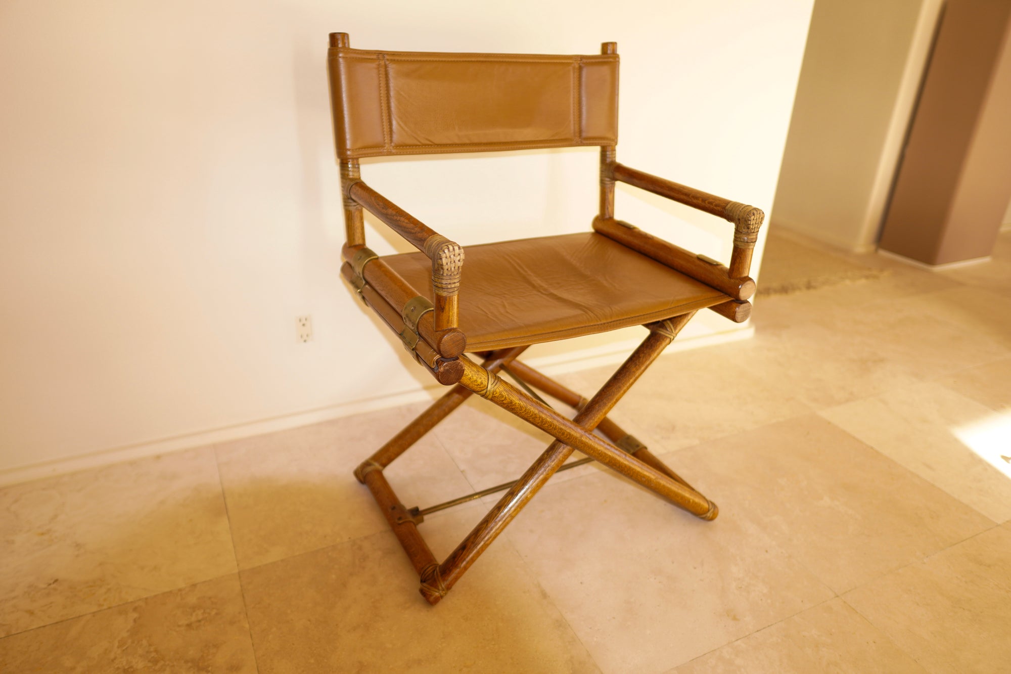 1960's McGuire Director's X-Chair: Tan Leather (pair)