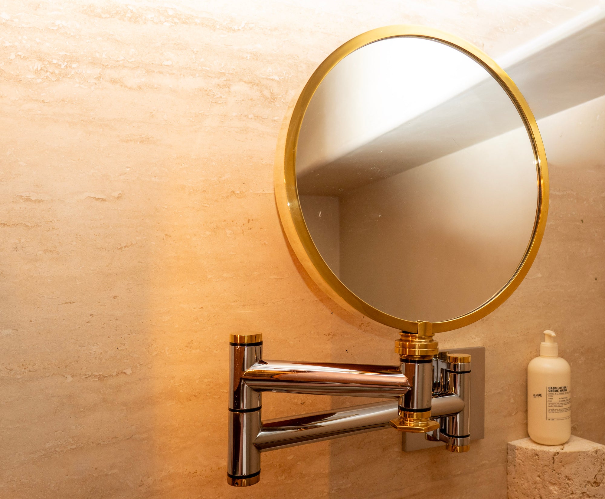 Karl Springer Wall-Mount Retractable Mirror in Polished Chrome & Brass – 1980s