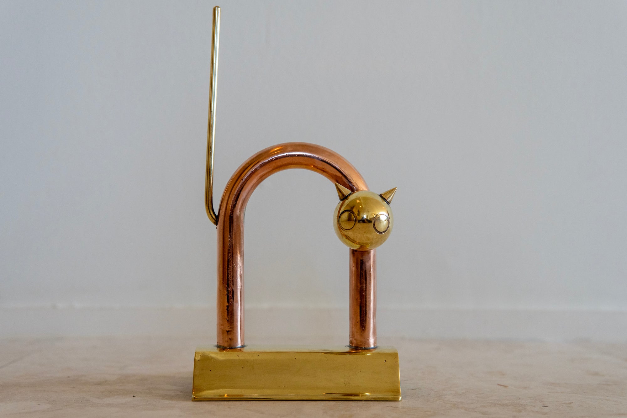 Walter Von Nessen Copper and Brass "Cat" Doorstop
