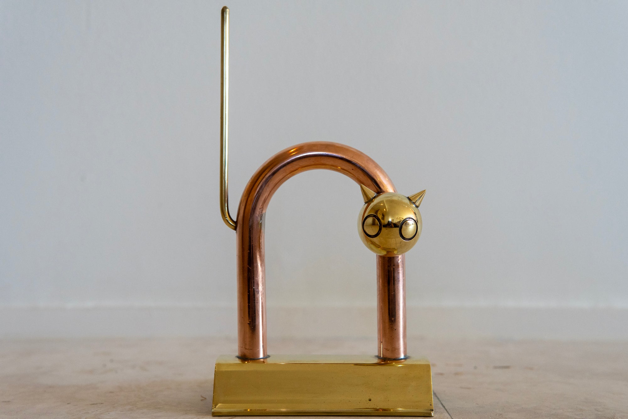 1930's Walter Von Nessen Copper and Brass "Cat" Doorstop