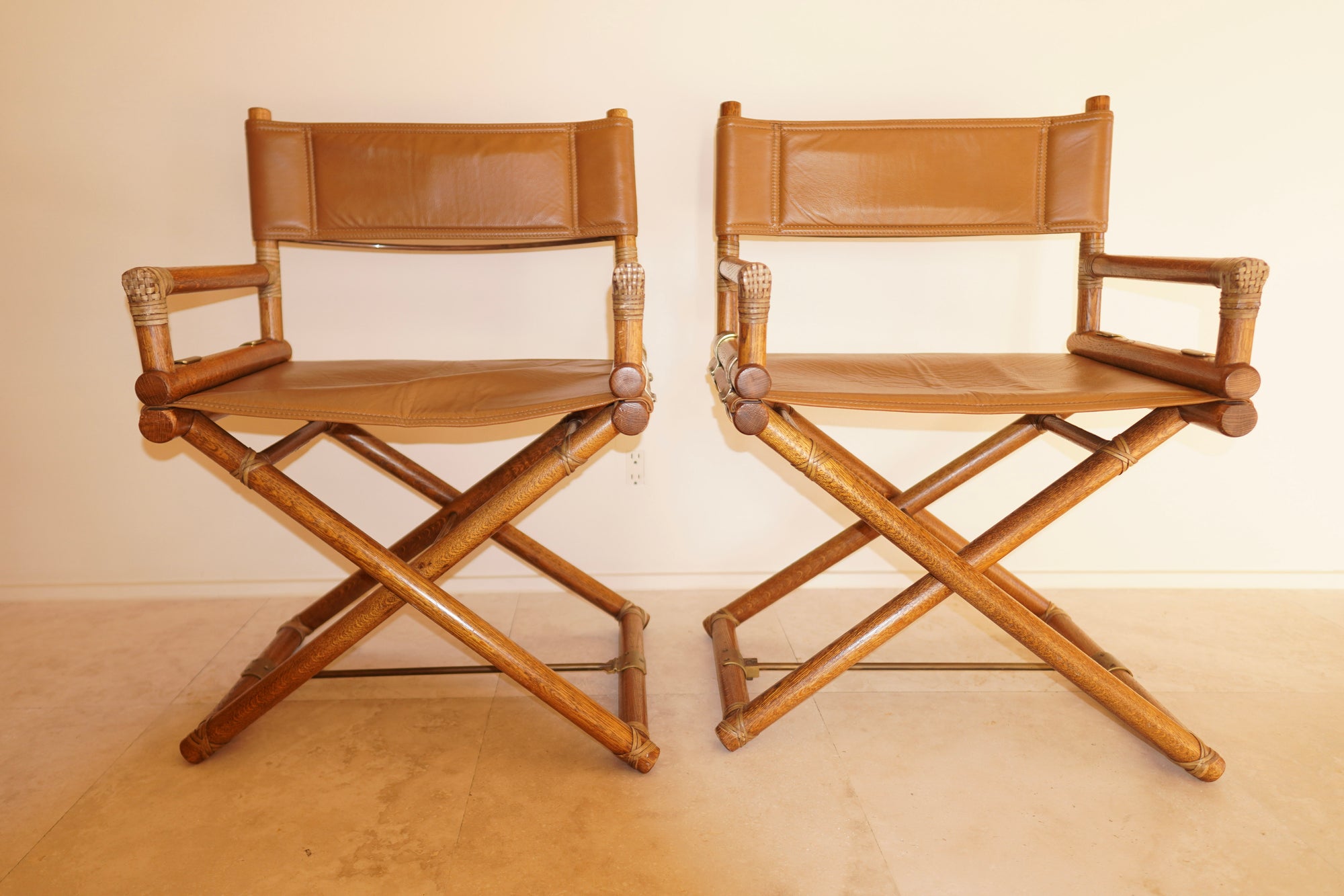 1960's McGuire Director's X-Chair: Tan Leather (pair)