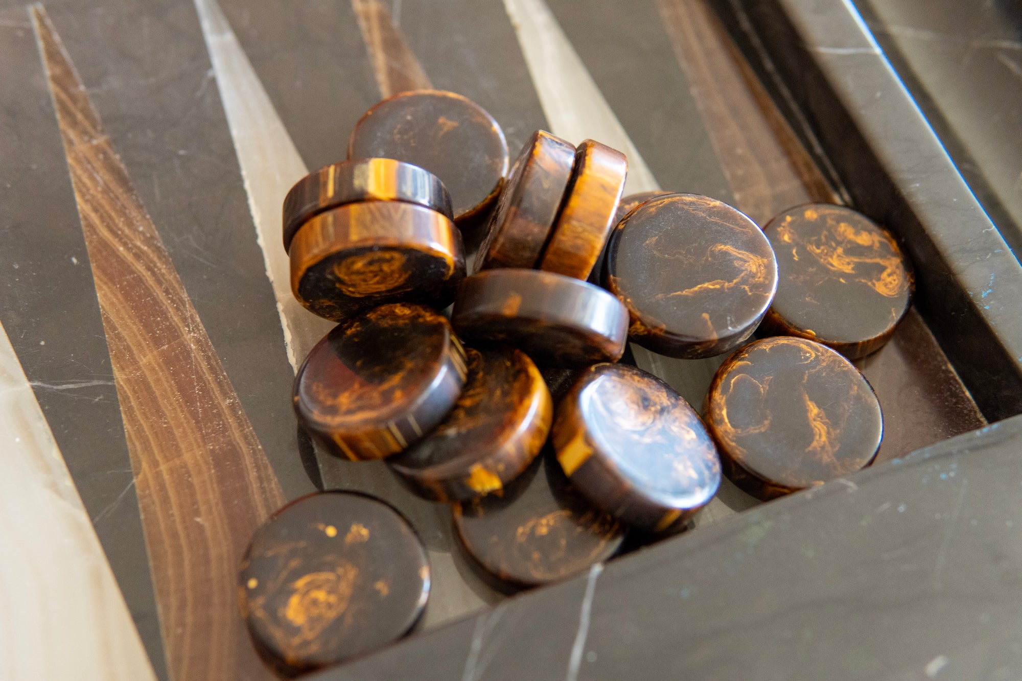 1970's Onyx and Marble Backgammon Set