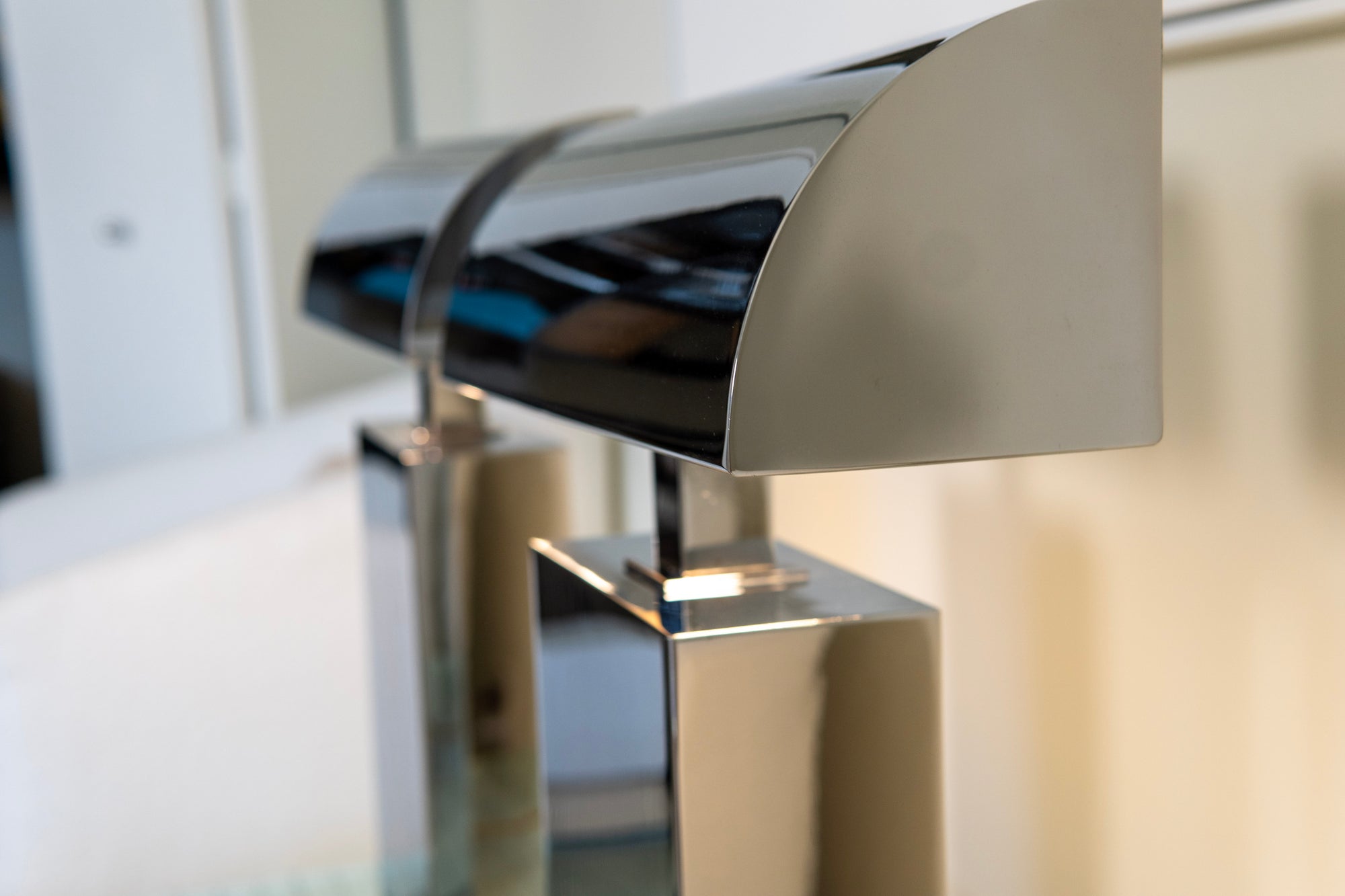 Pair of Karl Springer "Sculpture Desk Lamp" in Polished Chrome 1980s (Signed)