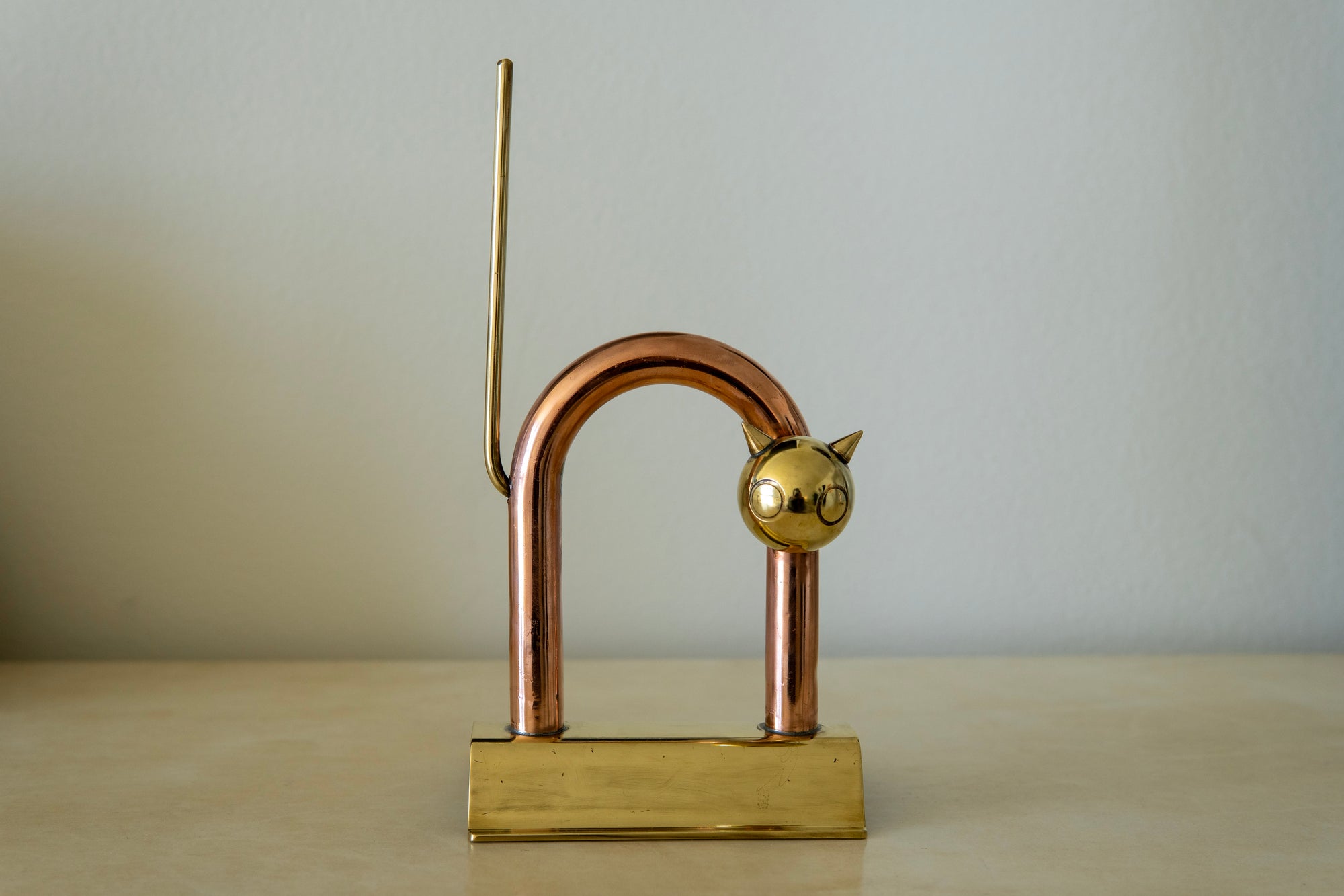 Walter Von Nessen Copper and Brass "Cat" Doorstop
