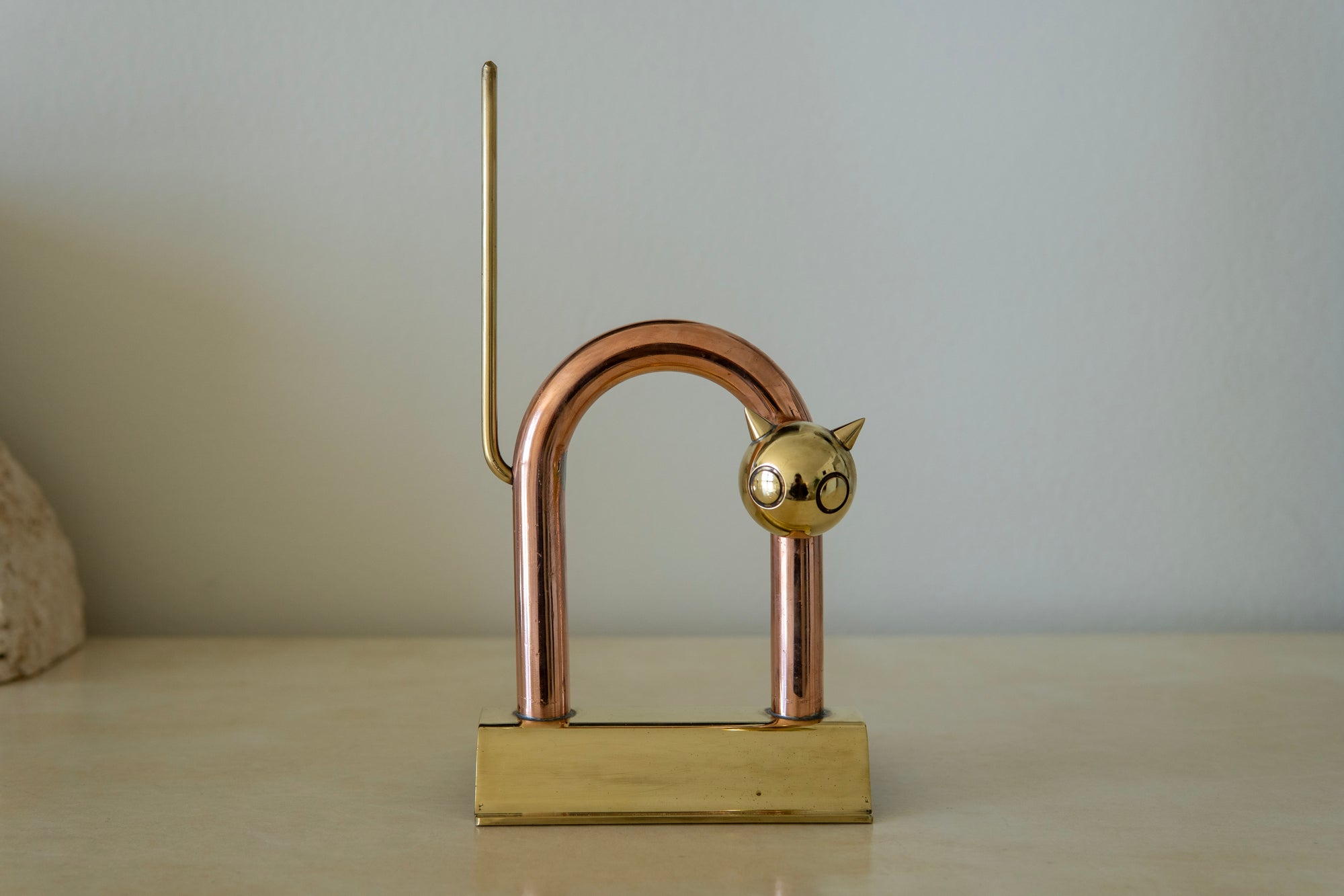 1930's Walter Von Nessen Copper and Brass "Cat" Doorstop
