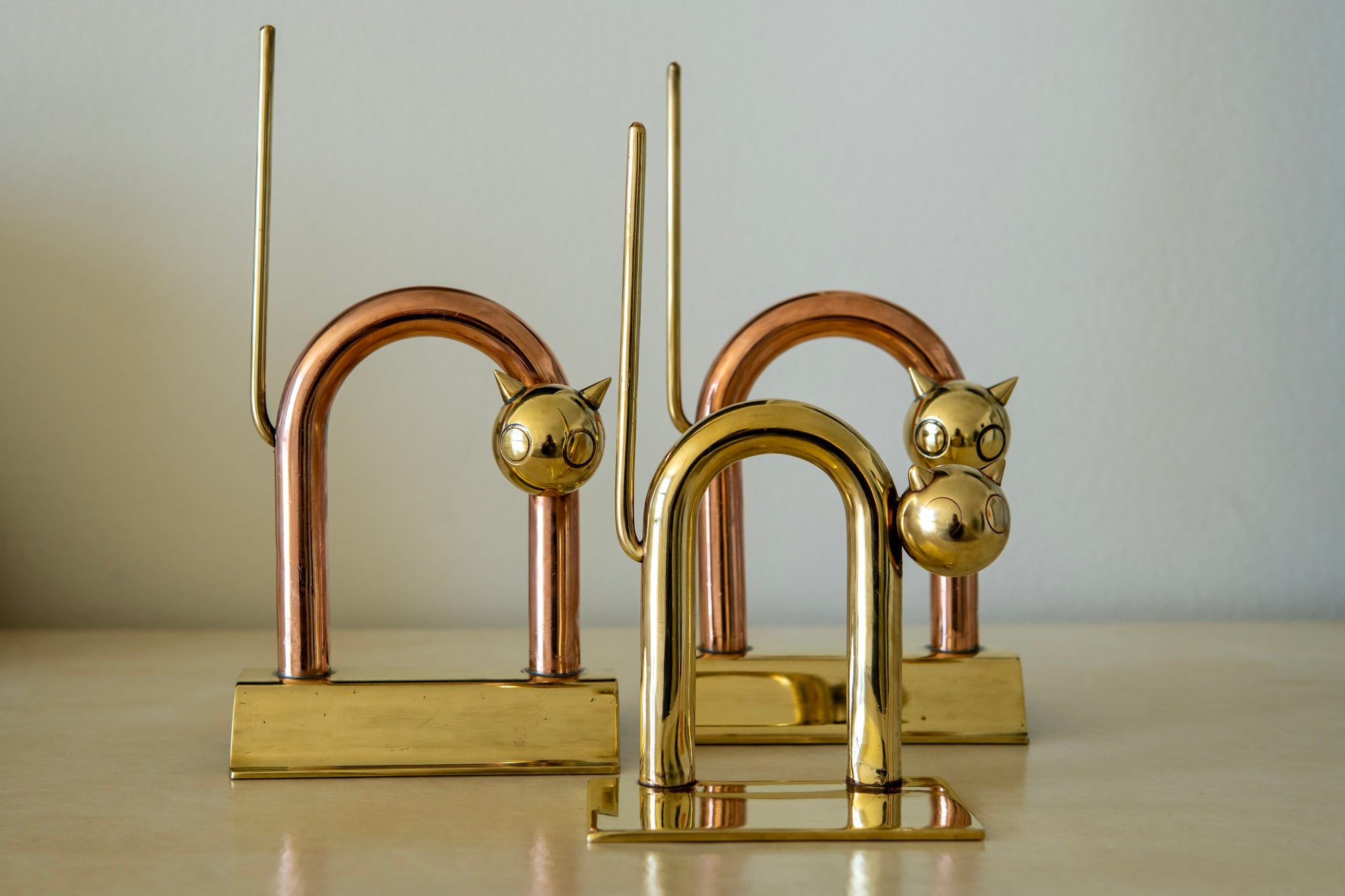 Walter Von Nessen Copper and Brass "Cat" Doorstop