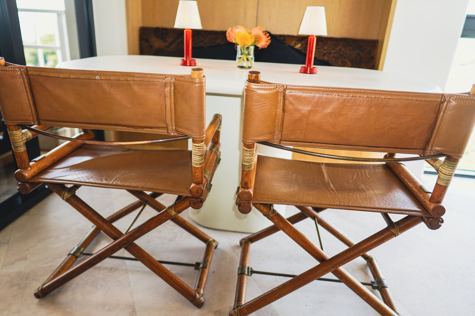 1960's McGuire Director's X-Chair: Tan Leather (pair)