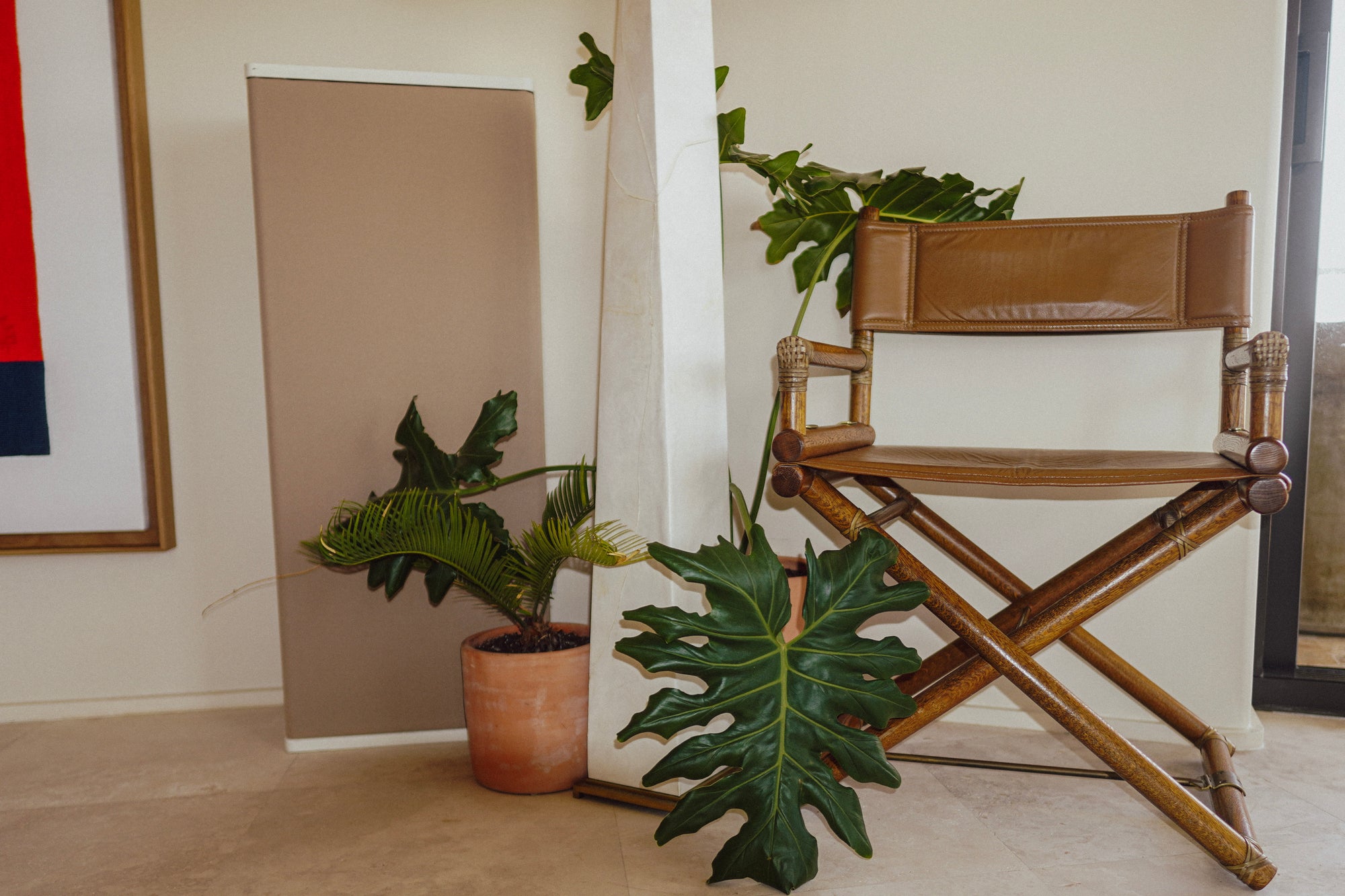 1960's McGuire Director's X-Chair: Tan Leather (pair)