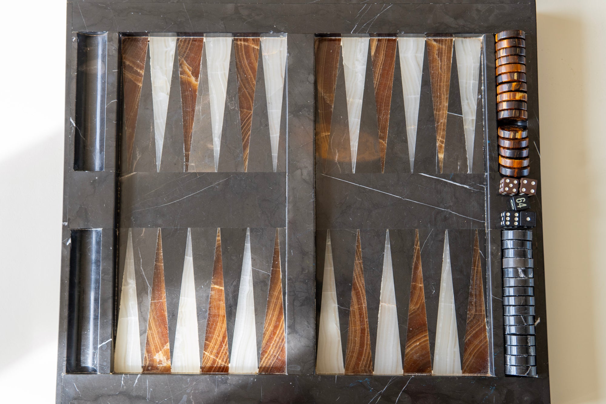 1970's Onyx and Marble Backgammon Set